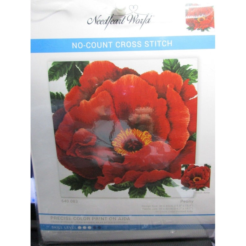 Needleart World Peony 14 Count Color Print on Aida No Count Etsy