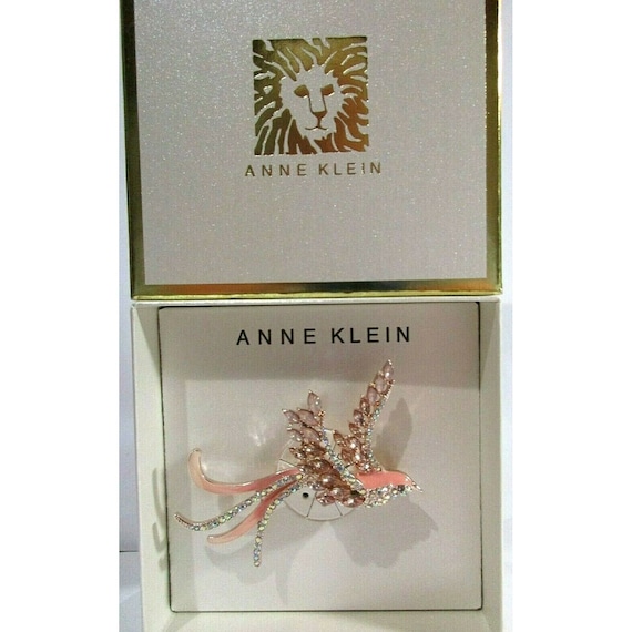 Anne Klein Brooch Pink Bird with Clear and Amber P