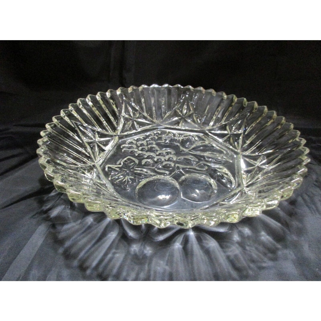 Federal Glass Clear Embossed Fruit Platter W/ Ribbed Edge Serving Bowl ...