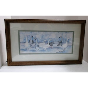 Ava Freeman Watercolor Wall Art Gaggle of Geese in Wood Frame 10&quot; X 17&quot;