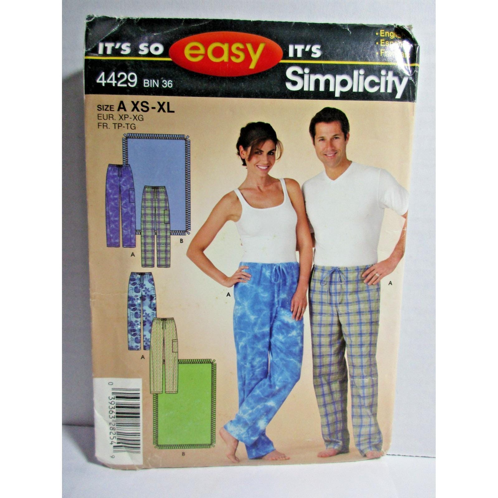 Simplicity Pattern 4429 Sizes XS - XL - Misses Mens or Teens