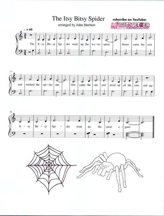 Music Note Spider Itsy Bitsy Spider Notes Keyboard Incy Wincy Spider Easy Piano Music