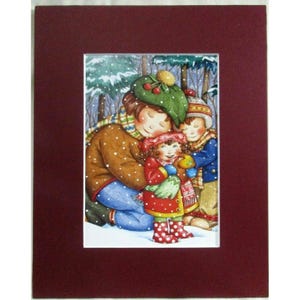 Matted Mary Engelbreit Calendar Print 8 X 10&quot; Fun in the Snow -Red Mat #163