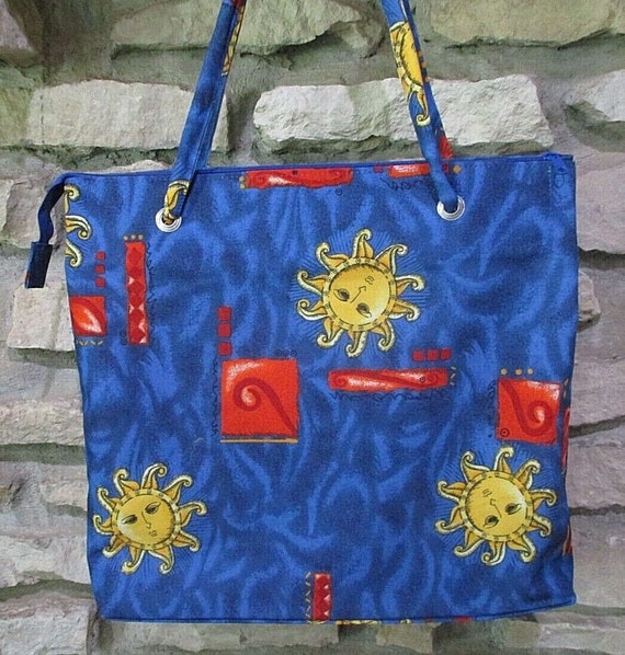 Playa Del Carmen Large Blue Canvas Zip Beach Bag Shoulder Tote 18w X 17l X 5d Vintage Etsy UK