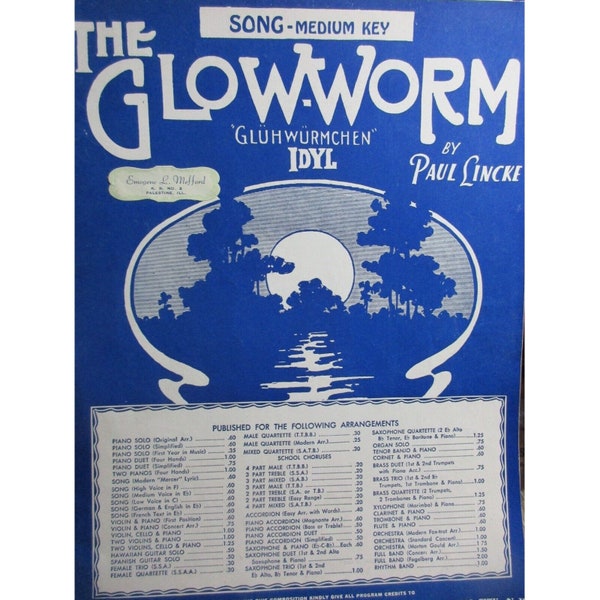 Glow-Worm Sheet Music - Piano Vocal Guitar 1920 Edward Marks Music