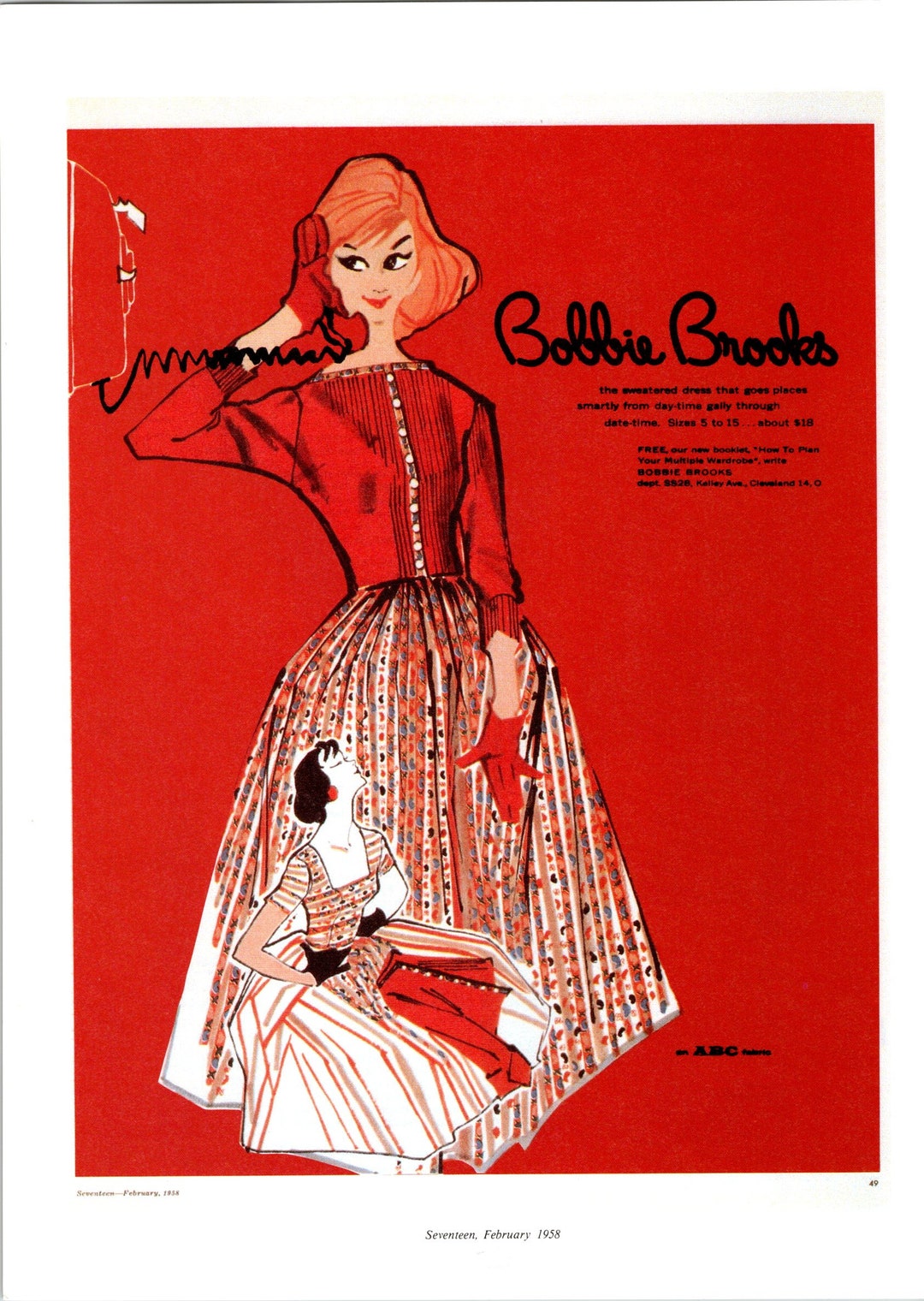 Bobbie Brooks the Sweatered Dress Poster - Digital Download From Seventeen  February 1958 - Etsy