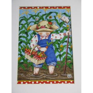 Matted Mary Engelbreit Calendar Print 8 X 10&quot; Gardening Fun - White Mat #320