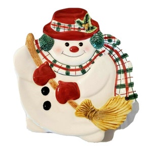 Fitz und Floyd Karo Weihnachten Schneemann Canape Teller Plätzchen Brownies Käse NIB