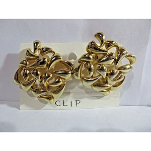 Square Goldtone Clip Earrings 1.25&quot; T X 1.25&quot;W Chunky Abstract Design