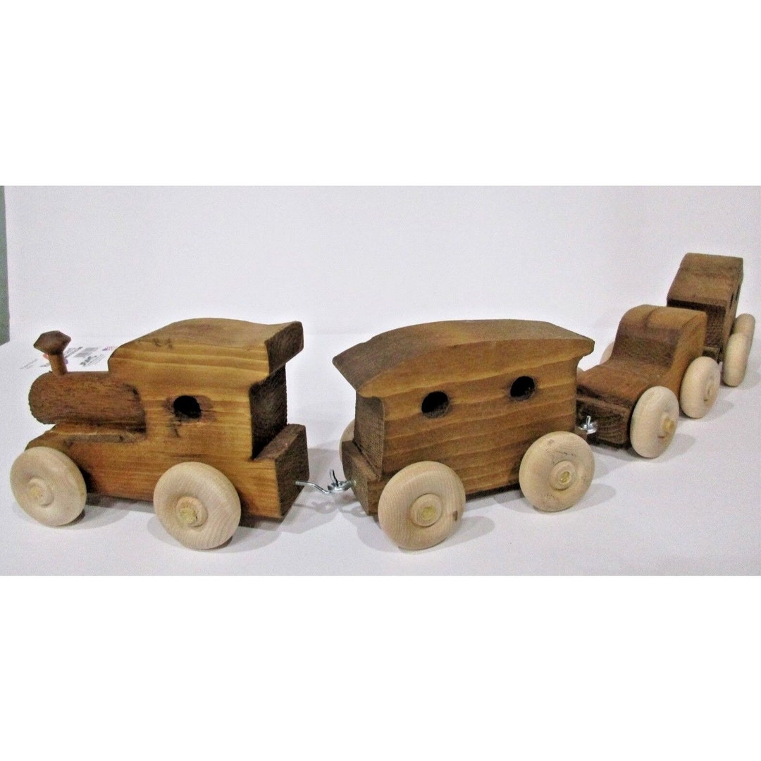 Wooden Toy Train Engine 3 Cars Vintage 30 Long X Etsy