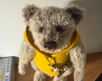 Artist Mohair Bear in Hooded Vest
