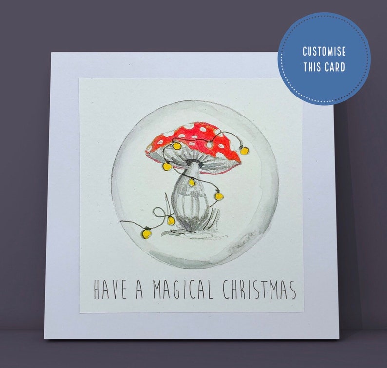 Festive Mushroom Christmas Cards Winter Greeting Card Modern | Etsy