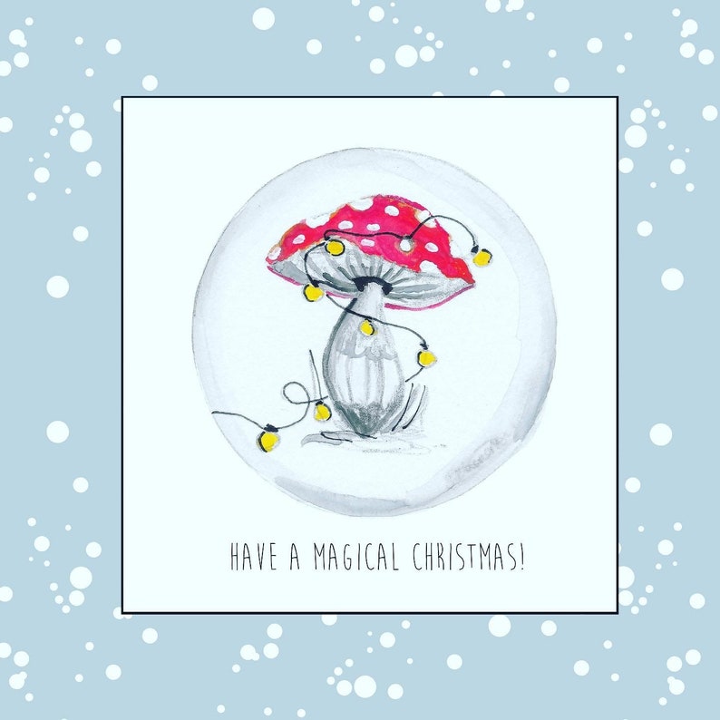 Festive Mushroom Christmas Cards Winter Greeting Card Modern | Etsy