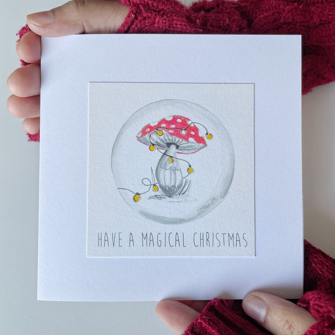 Festive Mushroom Christmas Cards Winter Greeting Card Modern | Etsy