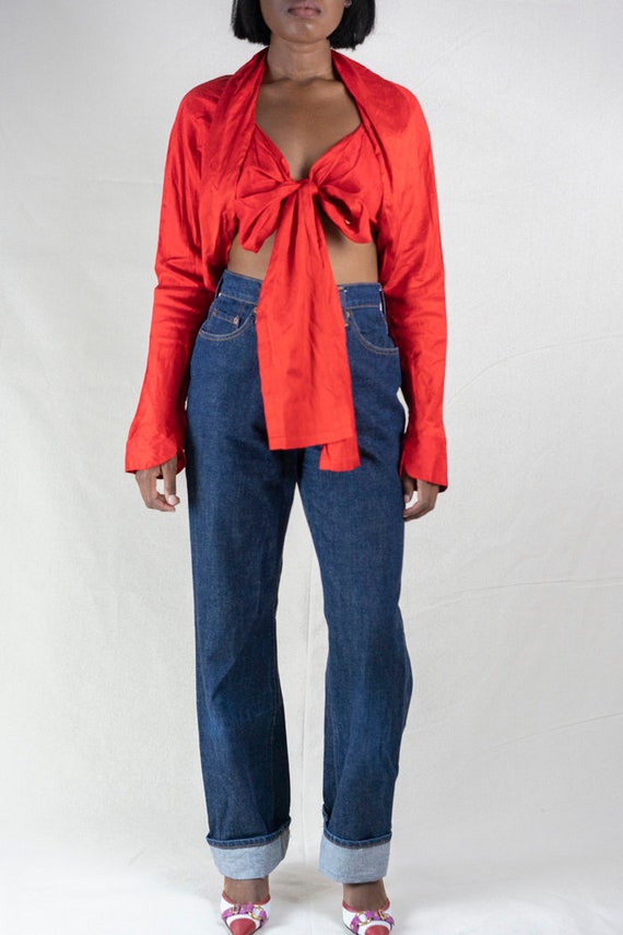 Red 100% Silk Top Vintage