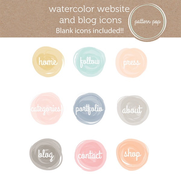 Watercolor Website and Blog Icons - social media icons - blog buttons