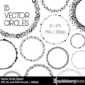 May include: A set of 15 black and white vector circle clipart images. The circles are decorated with different patterns, including stars, hearts, swirls, and dots. AI | EPS PNG | 300dpi. Vector Circle Clipart EPS, AI, and PNG format | 300dpi.