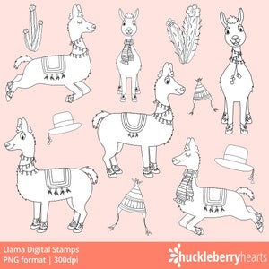 Llama Digital Stamps, Llama Black and White, Llamas, Alpaca, Digital Llamas, Printable, Commercial Use