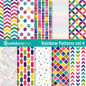 Rainbow Digital Paper, Digital Scrapbook Paper, Seamless Patterns, Rainbow Patterns, Printable, Commercial Use