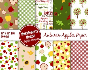 Digital Apple Paper, Apple Scrapbook Paper, Autumn Paper, Fall Paper, Printable, Commercial Use