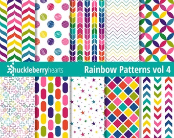 Rainbow Digital Paper, Digital Scrapbook Paper, Seamless Patterns, Rainbow Patterns, Printable, Commercial Use