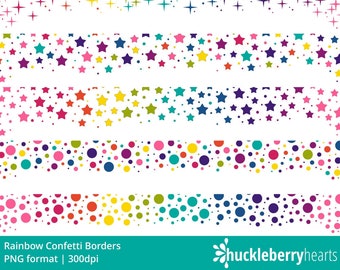 Rainbow Confetti Clipart, Star Confetti Clipart, Confetti Borders, Printable, Commercial Use