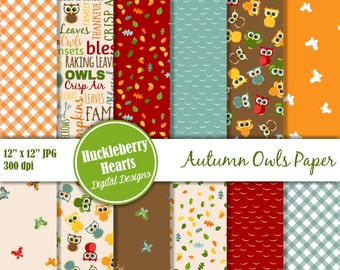 Digital Owl Paper, Owl Scrapbook Paper, Autumn Paper, Fall Paper, Printable, Commercial Use