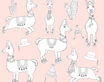 Llama Digital Stamps, Llama Black and White, Llamas, Alpaca, Digital Llamas, Printable, Commercial Use