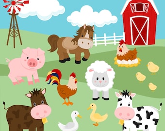 Farm Clipart, Barnyard Clipart, Cow Clipart, Horse Clipart, Pig Clipart, Chicken Clipart, Sheep Clipart, Commercial Use
