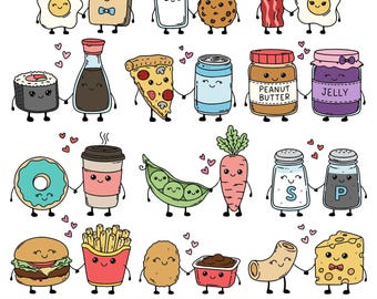 Kawaii Food Pairs Clipart PNG |  Cute Food SVG | Commercial Use
