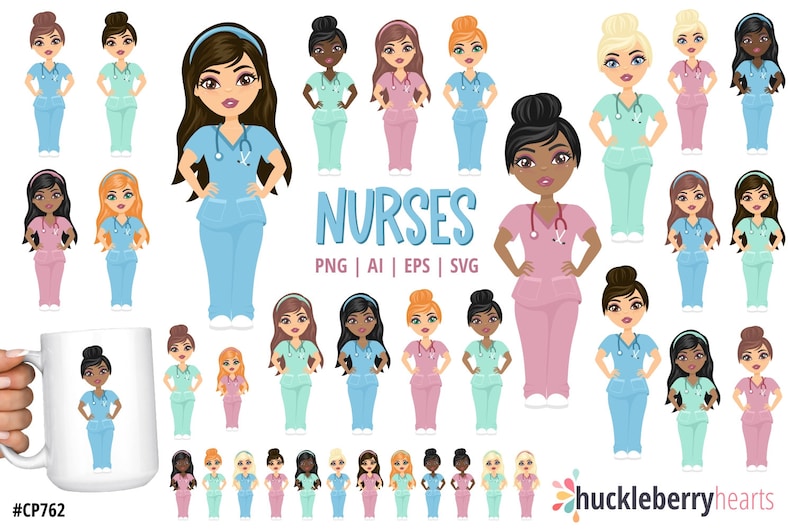 Female Nurse Clipart, Medical SVG Bundle, Chibi PNG, Healthcare Graphics, Small Commercial Use image 1