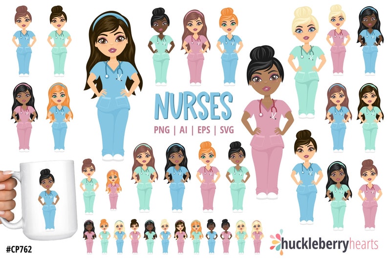 Female Nurse Clipart, Medical SVG Bundle, Chibi PNG, Healthcare Graphics, Small Commercial Use image 5