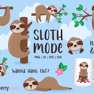 Sloth Clipart, Sloth SVG Bundle, Cute Sloth Clipart, Funny Sloth Clipart, Cute Sloth SVG Bundle, Printable, Commercial Use