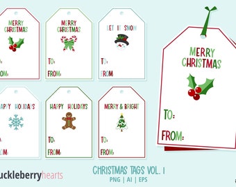 Christmas Tags Clipart, Printable Christmas Tags, Printable Christmas Gift Tags, SVG, Printable, Commercial Use, #CP808