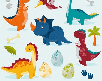 Dinosaur Clipart Set, Dino SVG Bundle, Printable PNG