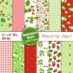Erdbeer Papier, Erdbeere digitales Papier, Erdbeere, Sommer Papier, bedruckbar, kommerzielle Nutzung