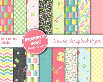 Sewing Scrapbook Paper, Digital Sewing Paper, Printable, Commercial Use