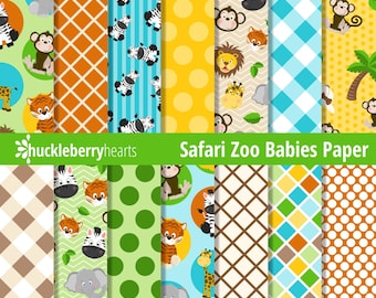 Safari Zoo Digital Paper, Zoo Scrapbook Paper, Zoo Animals Paper, Printable, Commercial Use