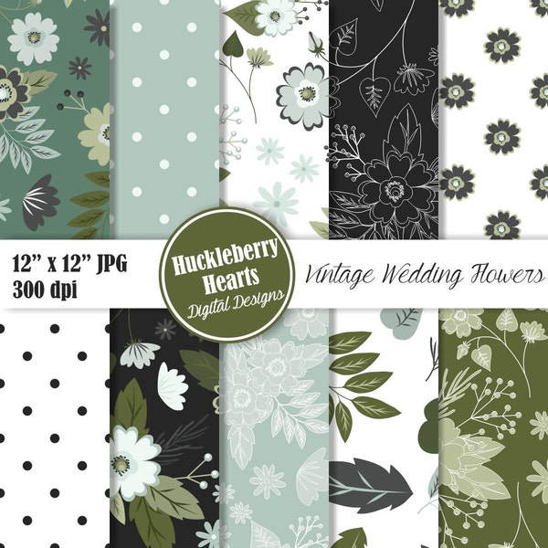 Floral Digital Paper, Flower Paper, Wedding Flowers, Antique Flowers, Floral Backgrounds, Commercial Use, Printable