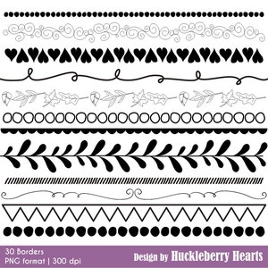 31 Piece Digital Borders Clip Art, Flourishes, Hand Drawn, Doodle Borders, Black and White
