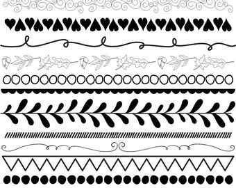 31 Piece Digital Borders Clip Art, Flourishes, Hand Drawn, Doodle Borders, Black and White