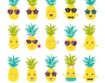 Kawaii Pineapple Clipart, Pineapple SVG, Tropical Printable Graphics (Commercial Use)