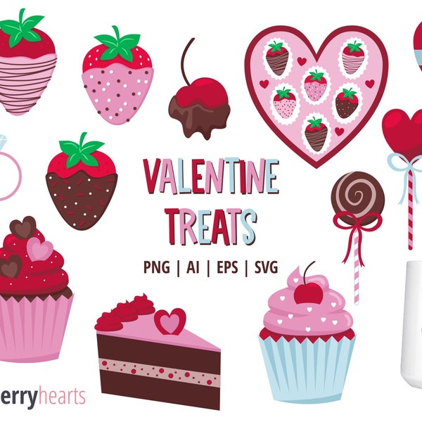 Valentine Clipart, Valentines Day SVG Bundle, Valentine Candy PNG, Valentines Day Food Clipart, Strawberry Clipart, Commercial Use