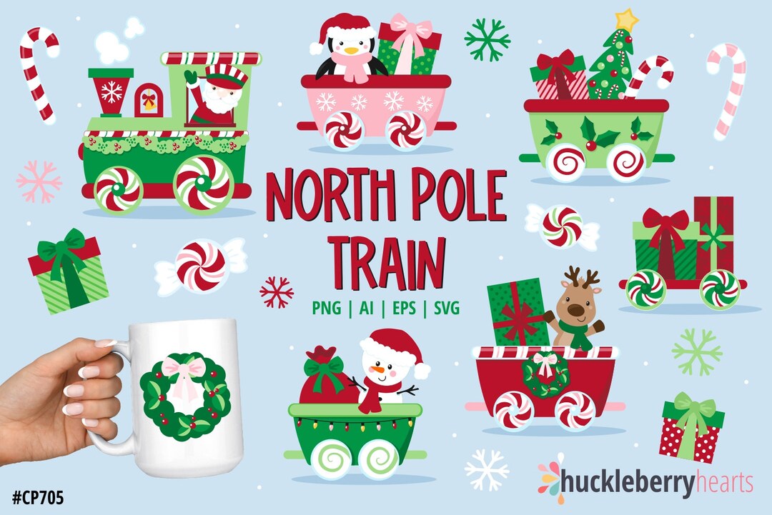 Christmas Train Clipart, Christmas SVG Bundle, Santa PNG, Candy Cane