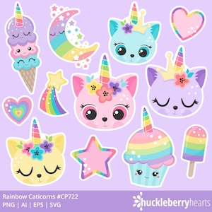 Caticorn Clipart, Cat Unicorn Clipart, Caticorn SVG, Kittycorn PNG, Rainbow Unicorn, Small Commercial Use image 2