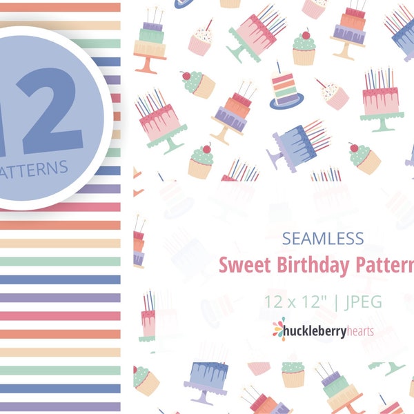 Cute Birthday Patterns, Seamless Birthday Patterns, Birthday Digital Patterns, Birthday Digital Paper, Printable, Small Commercial Use