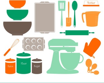 Retro Kitchen Baking Clipart, Digital Clip Art, Digital Kitchen, Vintage Kitchen Clipart, Vector