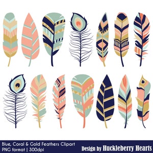 Clipart plume, paon plumes Clipart, Clipart plume Boho, plume PNG, lot de cliparts plume, usage commercial, imprimable