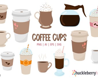 Coffee Clipart, Coffee SVG, Coffee Cups, Coffee Mugs, Latte, Espresso, Mocha, Frappe, Printable, SVG, Commercial Use, #CP711