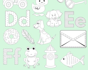 Alphabet Digital Stamps, Black and White, Small Commercial Use, #DS304